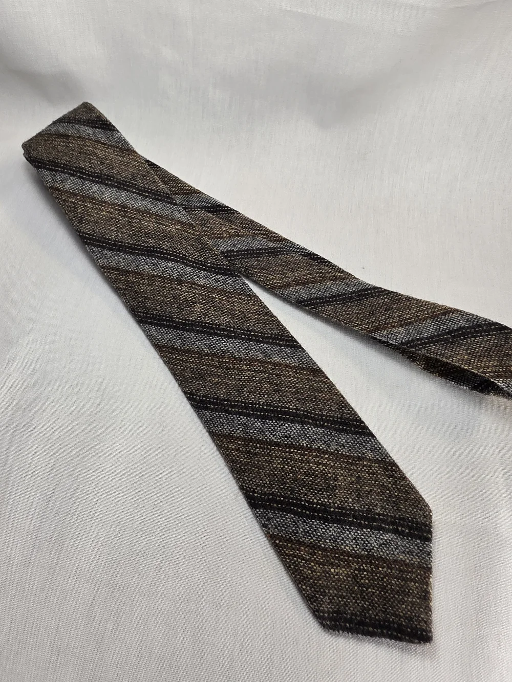 Men's Vintage Brown & Gray Striped Lamb's Wool Tie